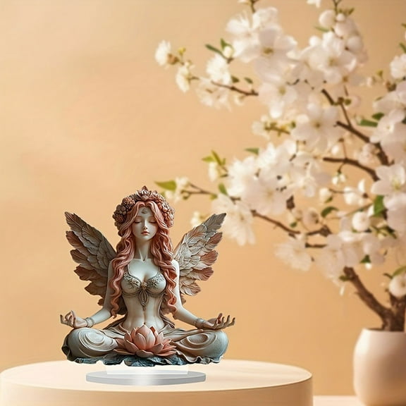 DAMAI Meditation Goddess Acrylic Window Hanging Bohemian Sign Flower Fairy Desktop Ornaments 2D Flat Statue Figurine with Base Gifts for Bedroom Holiday Home Decoration