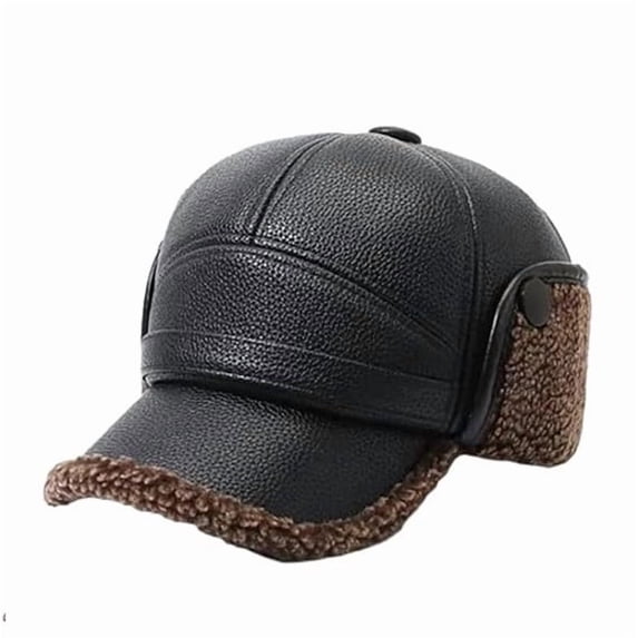 DAMAI Men's Winter Hat with Sheepskin Flat Top Earmuffs, Adjustable Men's Hat with Earflap,Winter Warm Men Soft Hunting Hat