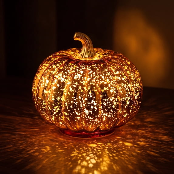 DAMAI Mercury Glass Light up Pumpkin Light, Golden Glass Light‑Up Pumpkin Decor with Warm LED,Battery Operated Decor For Table Mantel Shelf Fall‑Harvest Farmhouse Home‑Party