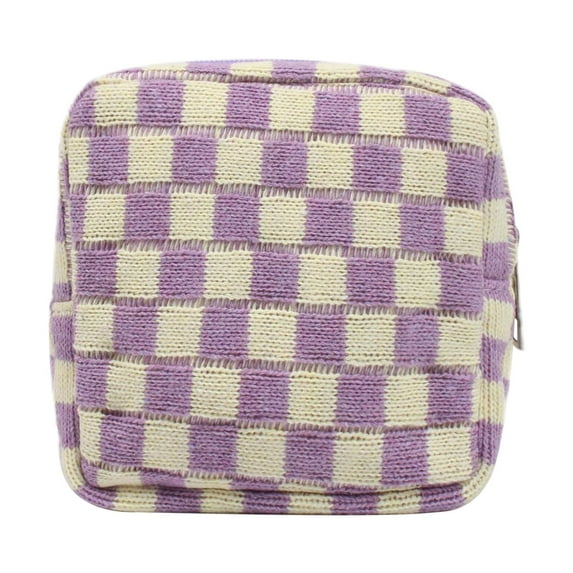 DAMAI Mini Checkered Cosmetic Bag Zipper Cute Make Up Pouch Travel Toiletry Bag, Quilted Aesthetic Accessories Makeup Storage Bag for Purse Zipper Makeup Organizer