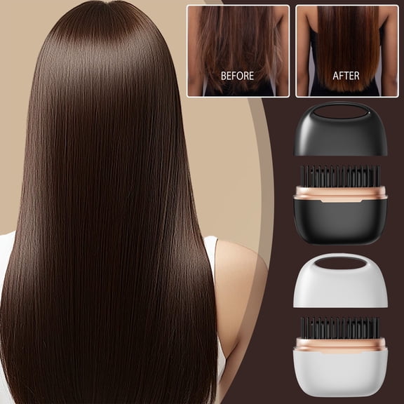 DAMAI Mini Hair Straightener Brush for Travel, Rechargeable Portable Hair Straightener Hot Comb, 2-in-1 Cordless Hair Straightener Comb 3-Speed Temperature Control, Comb Anti-Scald Shell for Women