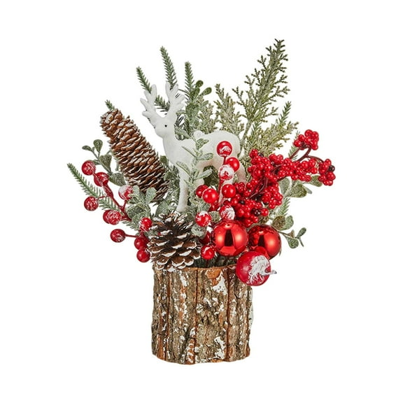 DAMAI Mini Pre-Decorated Tabletop Artificial Christmas Tree with red Poinsettias Berries, Pinecones for Holiday Home Office Mantel Desk Decorations Festive Centerpiece