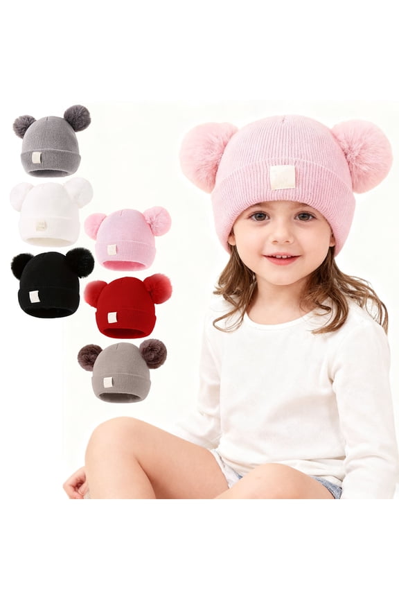 Mini Winter Hat Knit Beanie with Pom Poms Warm Hats Knitted Beanie Hat with Double Pom Poms, Cute & Warm Accessory for Autumn and Winter Daily Wear