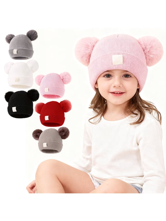 Mini Winter Hat Knit Beanie with Pom Poms Warm Hats Knitted Beanie Hat with Double Pom Poms, Cute & Warm Accessory for Autumn and Winter Daily Wear