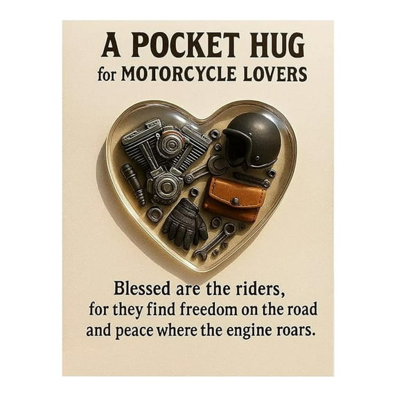 DAMAI Motorcycle Lover's Pocket Hug Keepsake, Heart Shaped Mini Rider Tools Pocket Hug Token with Greeting Cards, Christmas gifts for Motorcycle Lovers