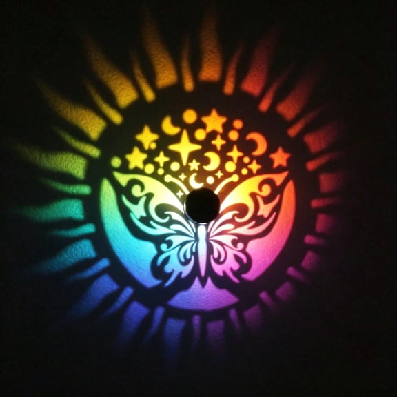 DAMAI Multicolor Solar Wall Light, Metal Butterfly Projection Lamp with 7 Color Changing LED & IP65 Waterproof Design, Patio Lawn Backyard Porch Courtyard Fence Landscape Lighting