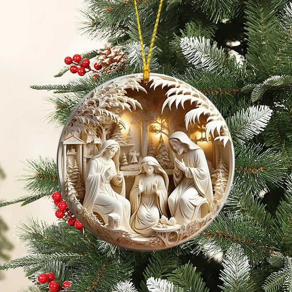 DAMAI Nativity Christmas Ornament, Mother Mary and Jesus Ornament,Christmas 2D Flat Print Wooden Ornament for Christmas Tree,Decorations Religious Gifts