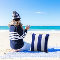 DAMAI Navy Blue and White Stripes Throw Pillow,Outdoor Throw Pillowcases Decorative Garden Cushion Case for Home Garden Patio Couch Balcony Striped 17.7 x 17.7 inch/45x45cm