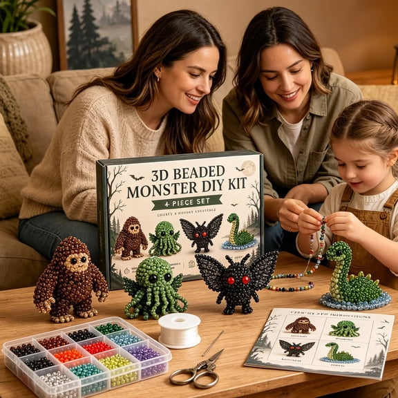 DAMAI All in One 3D Beaded Monster DIY Kit, Practical 3D Beaded Animal Kit with Complete Colorful Beading Set & Tools & Instructions, Storage Box for Adult Beginner Crafts Gift