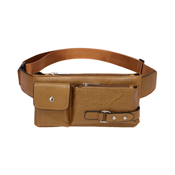 DAMAI PU Leather Waist Bag for Outdoor & Casual Use, Spacious Crossbody Fanny Pack with Multi-Zipper Compartments, Multipurpose Large Capacity Mobile Phone Waist Bag for Walking Biking Travel
