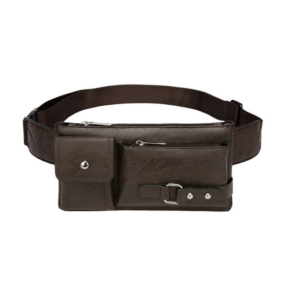 DAMAI PU Leather Waist Bag for Outdoor & Casual Use, Spacious Crossbody Fanny Pack with Multi-Zipper Compartments, Multipurpose Large Capacity Mobile Phone Waist Bag for Walking Biking Travel