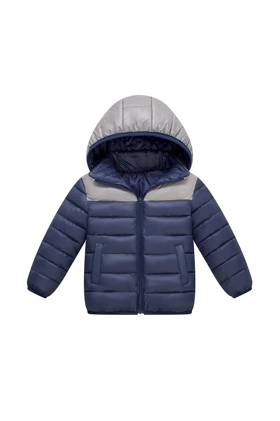 Padded Jacket With Hood for Little, Lightweight Windproof Hoodie Warm Quilted Coat Padded Down Jacket Color Block Outwear With Padded Zipper And Pockets