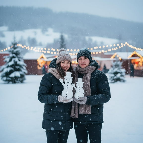 DAMAI A Pair of Christmas Snowman Figurines Decorations, Handmade White Resin Winter Decor Holiday Rustic Unique Decor for Home Table Room Farmhouse Indoor Outdoor