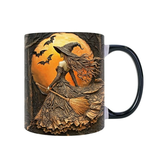 DAMAI Personalized Beautiful Witch Accent Mug with Name,Ceramic Coffee Cup Halloween Party Supplies,Custom Spooky Halloween Gifts For Friends Women Sister Girls for Halloween Gifts 11 oz