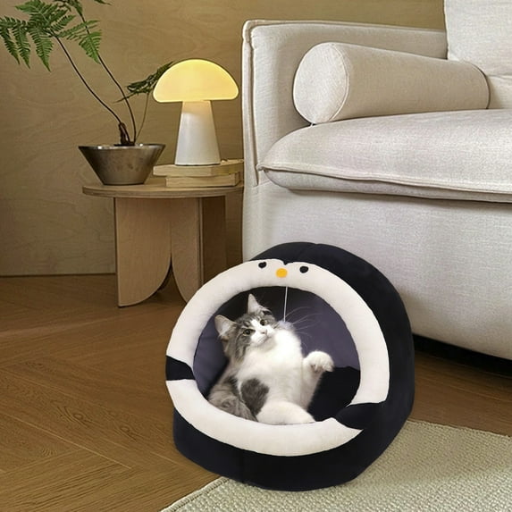 DAMAI Pet Bed,Semi Enclosed Cats Bed,Cat Beds for Indoor Cats - Cat Bed Cave,Soft Plush Premium Cotton No Deformation Pet Bed(Penguin)