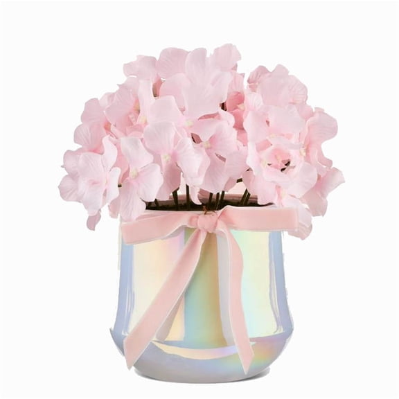 DAMAI Pink Hydrangea Floral Pot for Valentine‘s Day, Fresh Pink Blooms in Decorative Ceramic Pot for Home Decor, Anniversary, or Romantic Gift