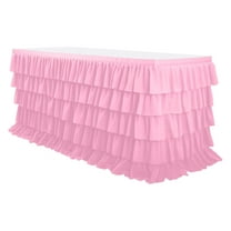 DAMAI Pink Table Skirt Tutu Ruffled Tablecloth for Rectangle Table,Birthday Party Cake Dessert Decorations,6FT Tutu Table Skirt for Birthday, Shower, Wedding & Gradient Table Decorations