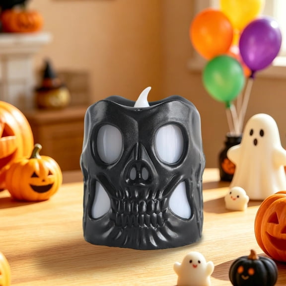 DAMAI Plastic Skull LED Night Light, Imitation Candle Ornament with Battery Operated & USB Skull Lamp Design & Flickering Warm Glow, Halloween Ghost Festival Shelf Mantel Decor for Party Home