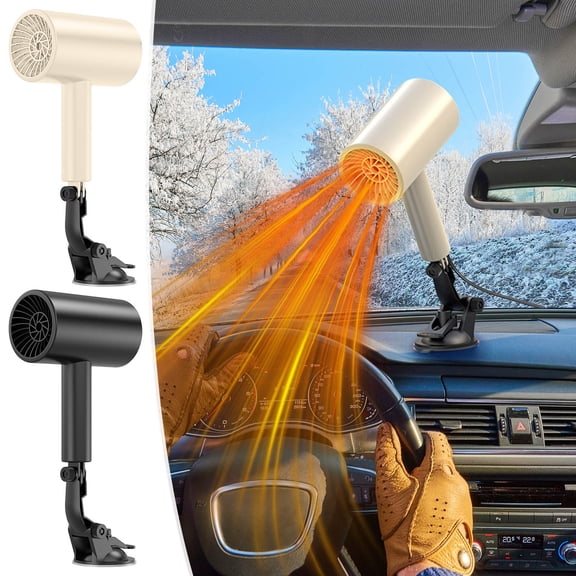 DAMAI Portable Car Heater - 12 Volt Fast Heating Fan for Windshield, Handheld Multi-Function Fast Heating Defroster, Compact Portable Design for Winter Use in Cars, Trucks, Plug-and-Play(Beige)