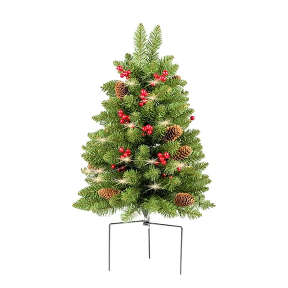 DAMAI Pre-Lit Artificial Christmas Tree Urn Filler, Battery Operated Pre-Lit Holiday Décor w/LED Lights for Outdoor Planters, Fake Bushes Holiday Planter Faux Christmas Greenery
