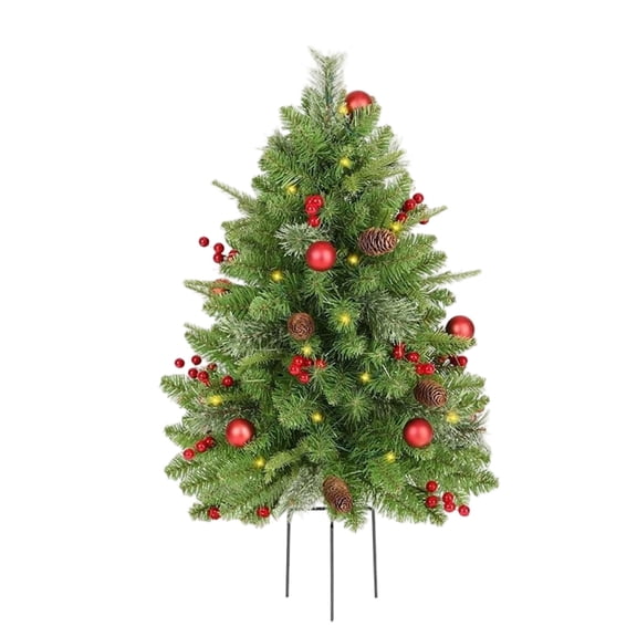 DAMAI Pre-Lit Artificial Christmas Tree Urn Filler, Battery Operated Pre-Lit Holiday Décor w/LED Lights for Outdoor Planters, Fake Bushes Holiday Planter Faux Christmas Greenery