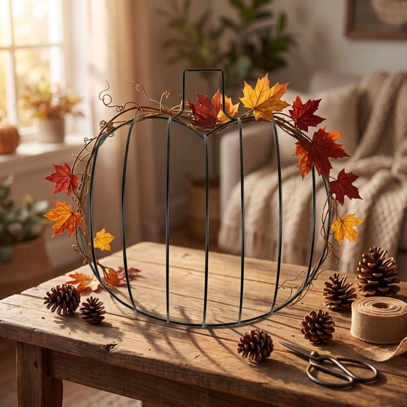 DAMAI Pumpkin Metal Wire Wreath,12 Inch Iron Pumpkin Outline Hanging Frame,DIY Decorative Frame for Indoor Outdoor Garden Porch Halloween Thanksgiving Craft