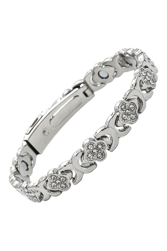 Pure Copper Clover Magnetic Bracelet, Ultra Strength Magnetic Bracelet with 3800 Gauss Magnets & Sparkling Cubic Zirconia, Adjustable Healing Jewelry Gift for Women