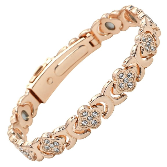 DAMAI Pure Copper Clover Magnetic Bracelet, Ultra Strength Magnetic Bracelet with 3800 Gauss Magnets & Sparkling Cubic Zirconia, Adjustable Healing Jewelry Gift for Women