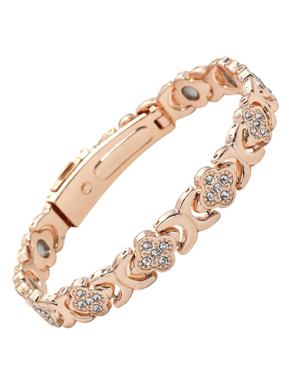 Pure Copper Clover Magnetic Bracelet, Ultra Strength Magnetic Bracelet with 3800 Gauss Magnets & Sparkling Cubic Zirconia, Adjustable Healing Jewelry Gift for Women