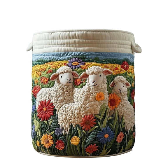 DAMAI Quilted Laundry Basket Boho Fabric Floral Storage Hamper for Blankets Toys Book and Clothes Laundry Hampers Bin for Bathroom Kitchen Hotel