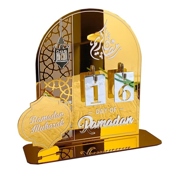 DAMAI Ramadan Countdown Advent Calendars - Acrylic Eid Mubarak Countdown Calendar Table Decor, Muslim Islamic Holiday Table Home Decorations Ramadan Calendars (Gold)
