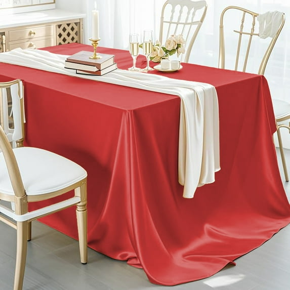 DAMAI Rectangle Red Satin Tablecloth,102 x 58 Inch Overlay Satin Table Cover Rectangle Bright Silk Tablecloth Smooth Fabric Table Decoration,Bright Smooth Silk Table Cover for Wedding Party Events