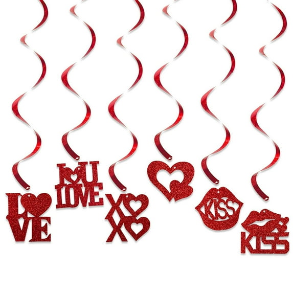 DAMAI Red Heart Swirls Party-Decorations - 6 Pcs Romantic Special Night Hanging Streamers Garland,Valentines Girl Wedding Anniversary Baby Bridal Shower Birthday Decor Supplies