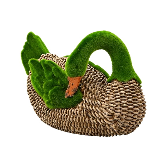 DAMAI Resin Duck Garden Statues Outdoor Farmhouse Decor Flocked Moss Woven Rattan Texture Animal Sculptures for Patio Lawn Backyard Pond Decoration Rustic Gift(Duck with Head Down)