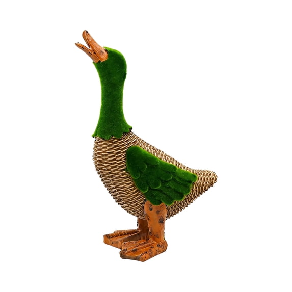DAMAI Resin Duck Garden Statues Outdoor Farmhouse Decor Flocked Moss Woven Rattan Texture Animal Sculptures for Patio Lawn Backyard Pond Decoration Rustic Gift(Duck With Head Up)