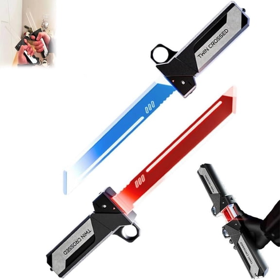 DAMAI Retractable Plug-in Lightsaber Toy, Motion Sensor LED Light up Sword with Red Blue Modes, Edged Red Light Sword with Colorful Lights, for Fingertip Rotation, Swing-Activated Sword for Party