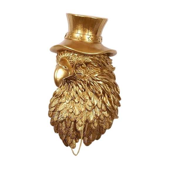DAMAI Retro Golden Eagle Mural Decorative, Exquisite Resin Animal Head Wall Sculpture, Resin Bird Head Sculpture With Top Hat Patriotic Home Decoration