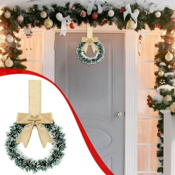 DAMAI Retrowavy Christmas Kitchen Cabinet Wreaths with Ribbon 3.94 Inch Mini Christmas Wreath Small Kitchen Xmas Decor for Window Door(Red,Snowy Style)