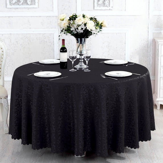 DAMAI Round Damask Jacquard Table Cloth for Wedding Event Party Hotel Banquet Home Decoration Kitchen Dining Table Cover,Black