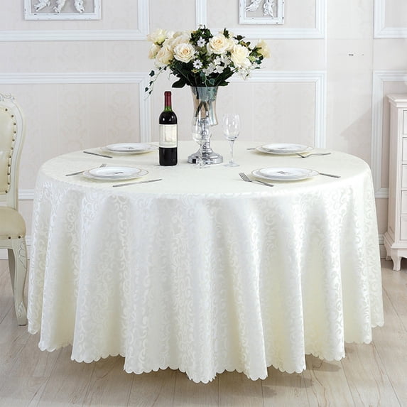 DAMAI Round Damask Jacquard Table Cloth for Wedding Event Party Hotel Banquet Home Decoration Kitchen Dining Table Cover,White