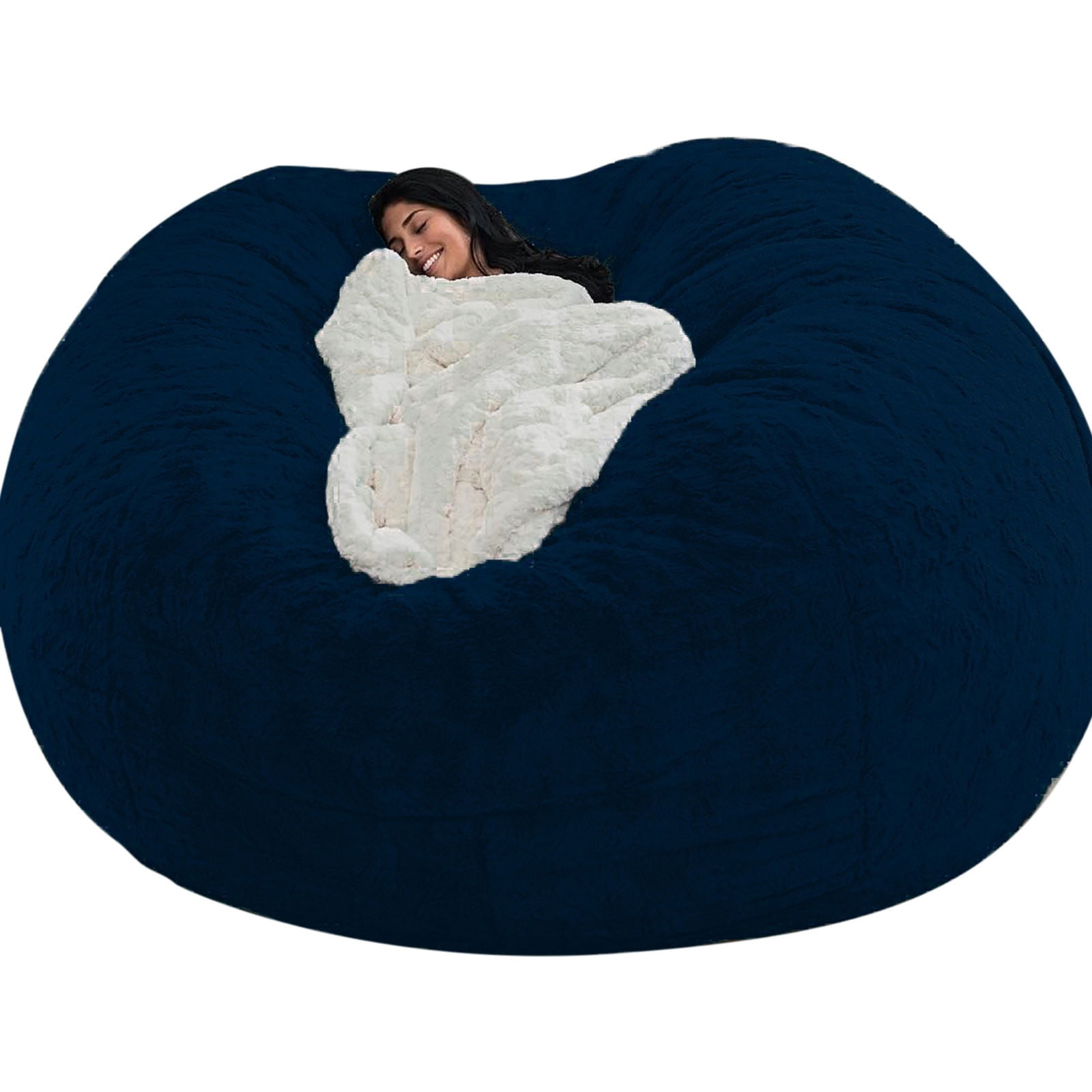 DAMAI Round Giant Bean Bag Chair Cover for Adults, Big Round Soft Fluffy Faux Fur Bean Bag Lazy Sofa Bed Cover, (No Filler) Living Room Furniture Round Fluffy Faux Fur Beanbag Lazy Sofa Bed Cover