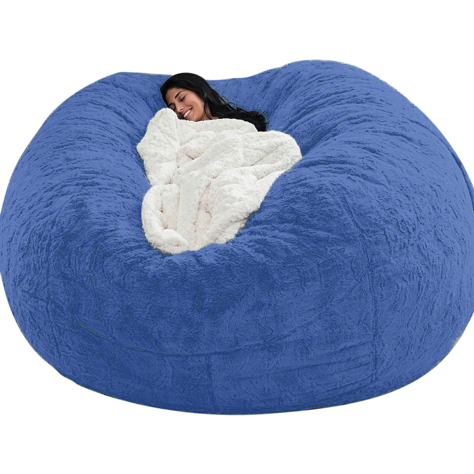 DAMAI Round Giant Bean Bag Chair Cover for Adults, Big Round Soft Fluffy Faux Fur Bean Bag Lazy Sofa Bed Cover, (No Filler) Living Room Furniture Round Fluffy Faux Fur Beanbag Lazy Sofa Bed Cover