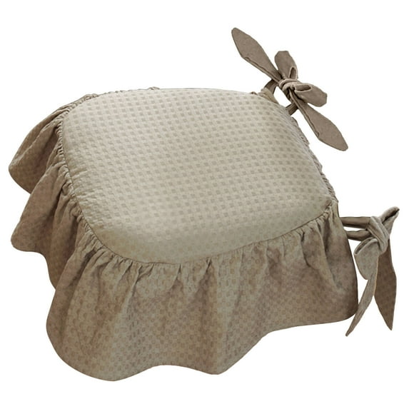 DAMAI Ruffled Chair Cushion for Dining Chairs, French Cotton Simple Seat Cushion, Ruffled Chair Cushions with Ties and Cotton Filled for Kitchen and Officewooden Dinner Chair (Khaki)