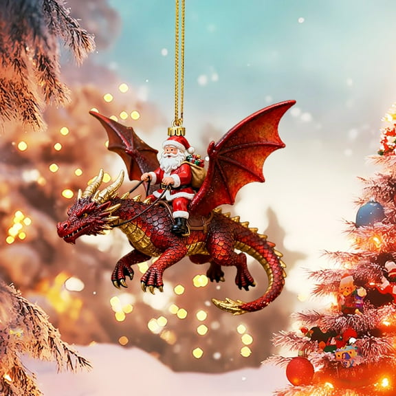 DAMAI Santa's Dragon Riders Ornament Collection, 2D Acrylic Dragons Hanging Ornaments, Santa Riding Dragon Christmas Tree Ornaments Decorative Hanging, Holiday Décor Collectible Display