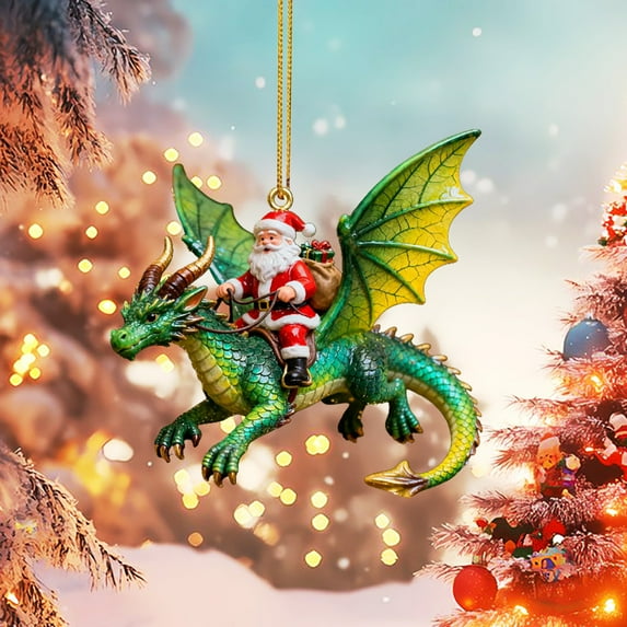 DAMAI Santa's Dragon Riders Ornament Collection, 2D Acrylic Dragons Hanging Ornaments, Santa Riding Dragon Christmas Tree Ornaments Decorative Hanging, Holiday Décor Collectible Display