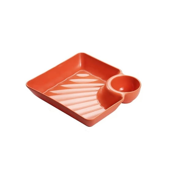 DAMAI Sauce Separated Plate, Plastic Dumpling Plates with Sauce Compartment, Square Serving Dish Sushi Plates, Small Dip Tray for Appetizer, Taco Salsa, Fruit, Charcuterie