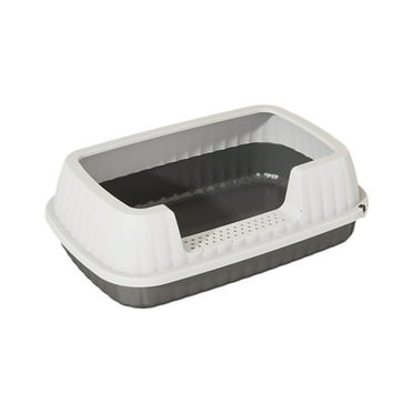 DAMAI Semi-Closed High-Sided Cat Litter Box with Detachable Scatter Guard,High Side Heightening Anti-Splashing Cat Toilet,Anti-Splashing Sturdy Kitty Litter Pan(Dark gray)