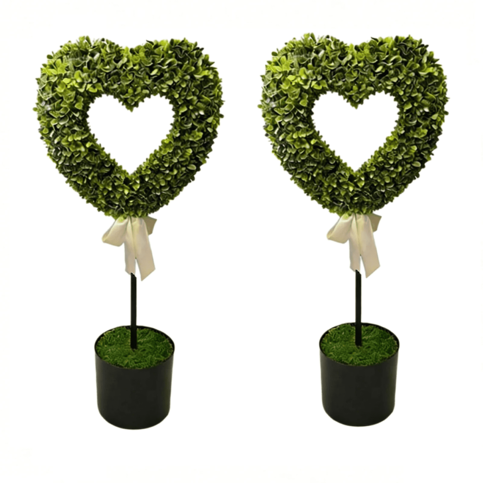 DAMAI Set of 2 Boxwood Heart with Bow Openwork Topiary, 29" Valentine's Day Heart Shaped Topiary Trees with Bow, Artificial Greenery Decorations Heart Ball Planter Pots, Faux Plant for Home Decor