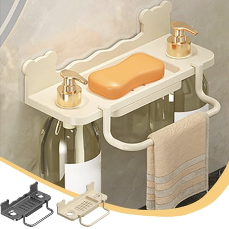 DAMAI Shampoo and Conditioner Dispenser, Drill Free Wall Mounted Shower Soap Dispenser, Shampoo Bottle Holder Plastic 3 Chamber for Bathroom Kitchen Toilet