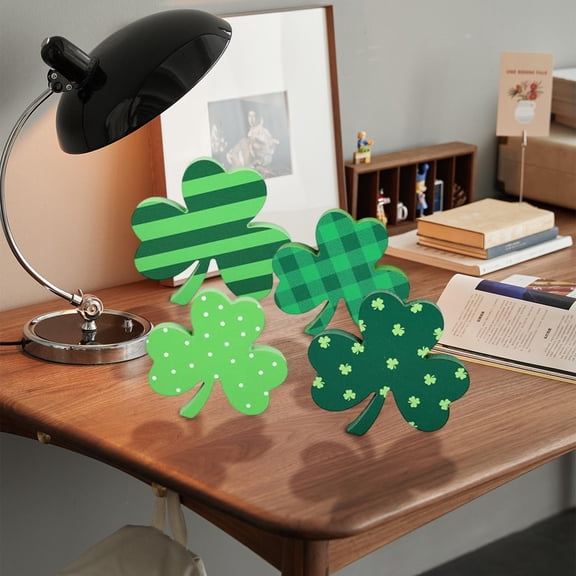 DAMAI Shamrock St Patricks Day Decorations - Wooden St. Patrick's Day Tiered Tray Decor Set of 4, Green Clover Saint Patrick Day Table Top Decoration for Home, Shelf, Door, Office Party